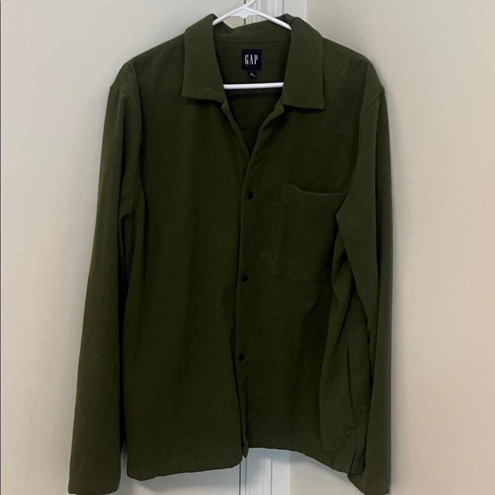 GAP Men's Dark Olive Green Button-Down Shirt Jacket